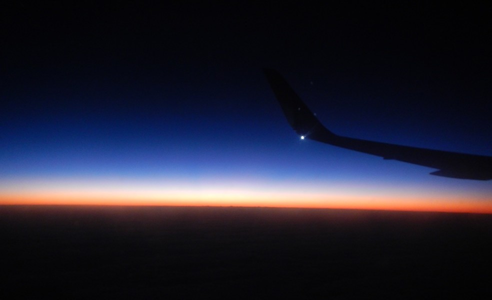 Sunrise over the coast of South America